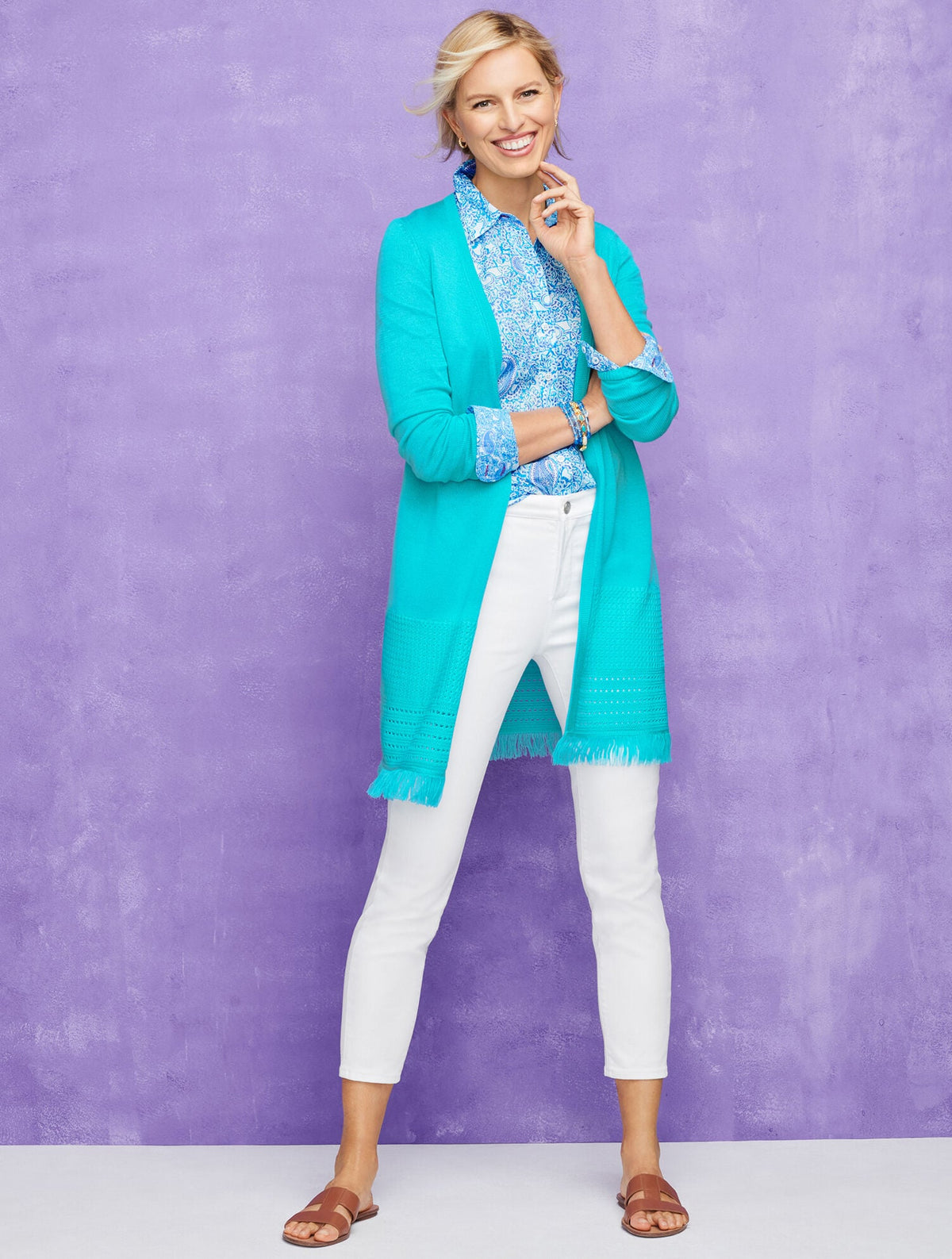 TEXTURED FRINGE OPEN FRONT CARDIGAN | Talbots