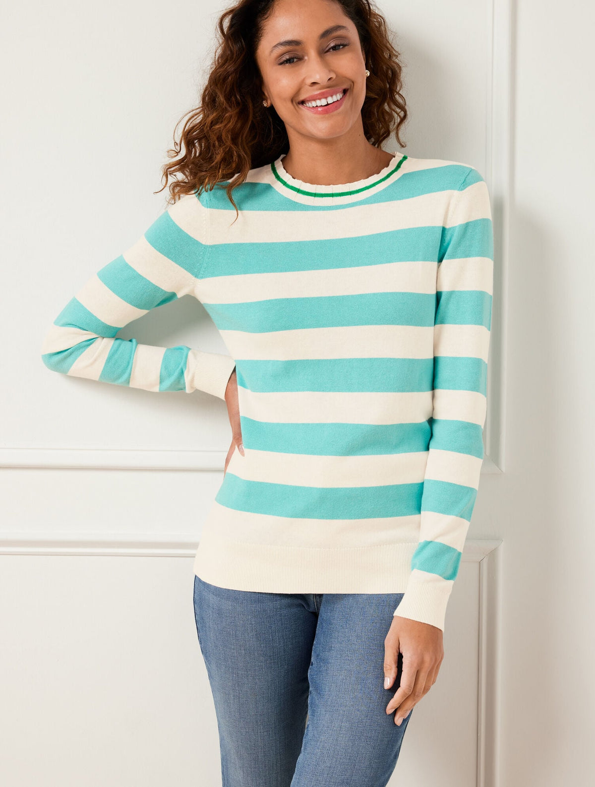 BICOLOR STRIPE CREWNECK PULLOVER | Talbots