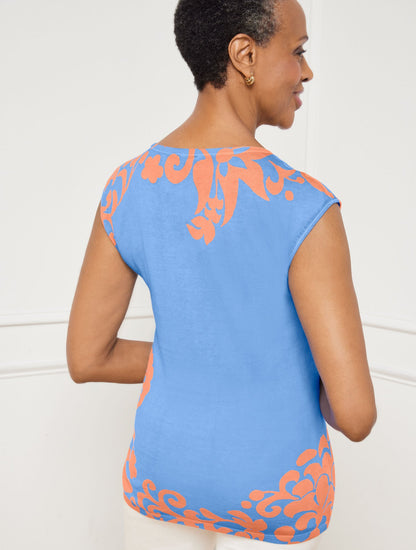 JACOBEAN FLORAL SCOOP NECK PULLOVER | Talbots
