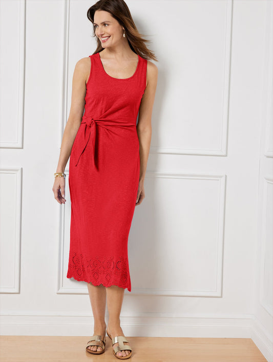 NANTUCKET SLUB SLEEVELESS SIDE TIE MIDI DRESS | Talbots