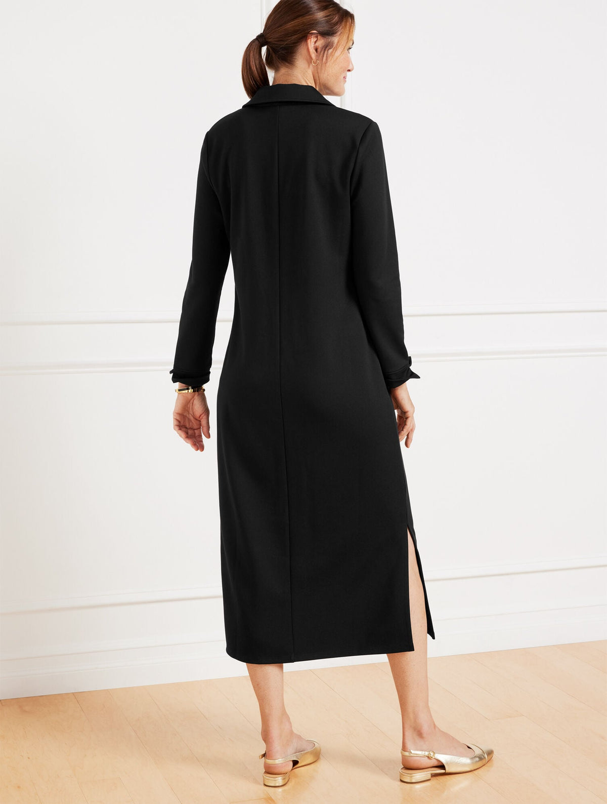 PASSPORT PONTE JOHNNY COLLAR MIDI DRESS | Talbots