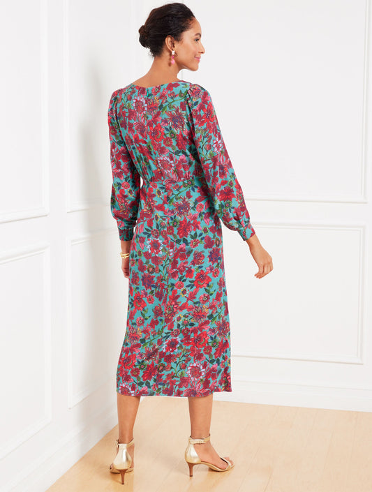 SIDE TIE MIDI DRESS - STUNNING FLORAL | Talbots
