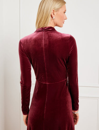 VELVET DRAPED NECK MIDI DRESS | Talbots