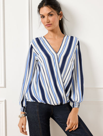 HAPPY STRIPE WRAP TOP | Talbots