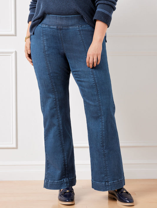 FLARE LEG PULL-ON TRAVEL JEANS - HANOVER WASH | Talbots