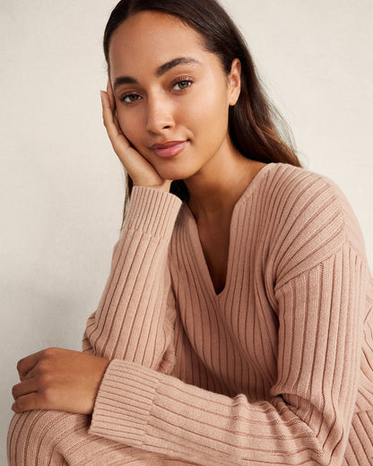 COTTON CASHMERE RIB V-NECK SWEATER | Talbots