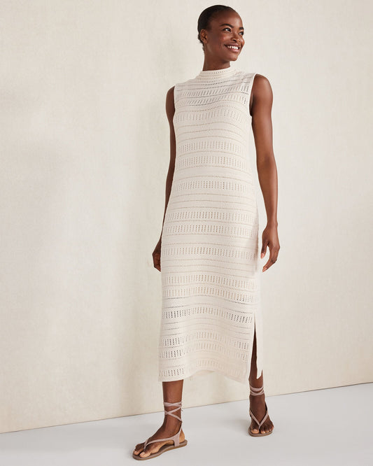 ORGANIC COTTON OPEN STITCH FUNNEL NECK DRESS | Talbots