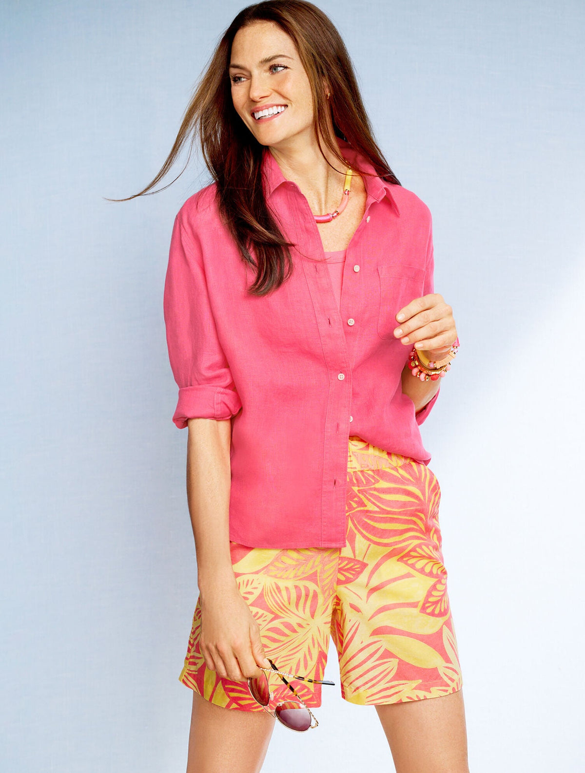 PULL-ON WASHED LINEN SHORTS - WATERCOLOR BOTANICAL | Talbots