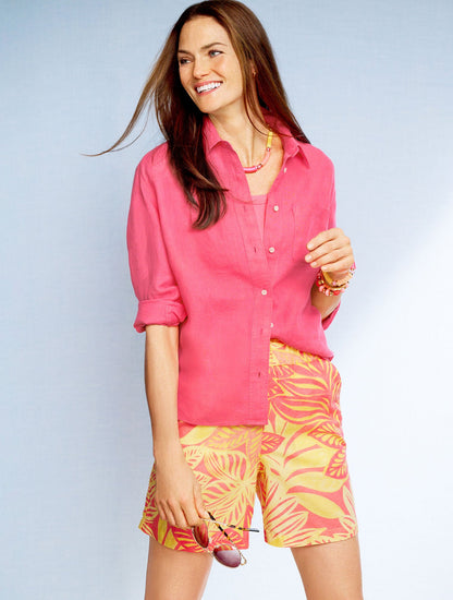 PULL-ON WASHED LINEN SHORTS - WATERCOLOR BOTANICAL | Talbots
