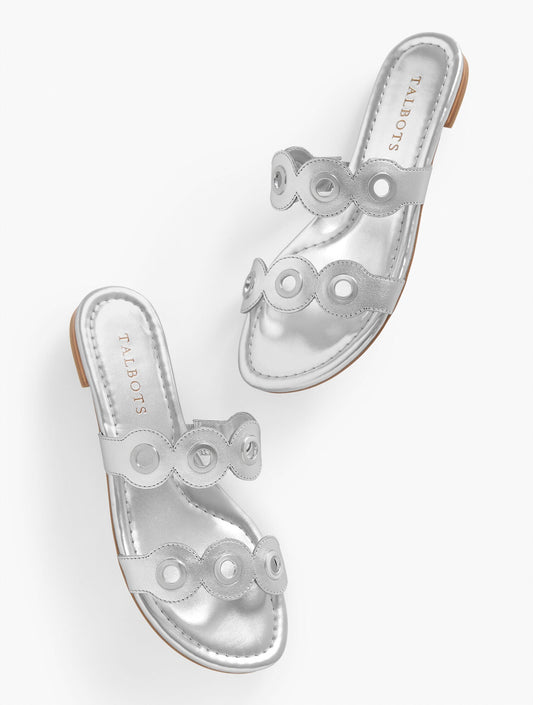 CAMY EYELET NAPPA METALLIC SLIDE SANDALS | Talbots