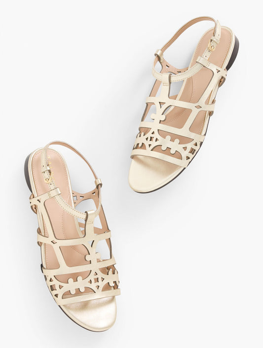 KALI LASER CUT VACHETTA METALLIC SANDALS | Talbots