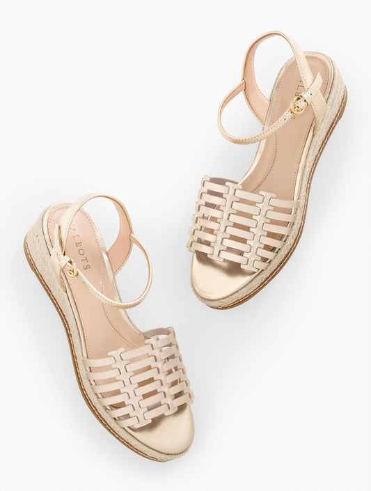 PAMELA METALLIC WOVEN NAPPA WEDGE SANDALS | Talbots