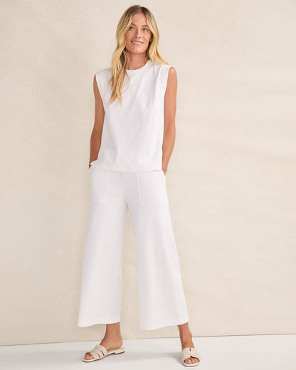 ORGANIC COTTON INTERLOCK WIDE LEG CROPPED PANTS | Talbots