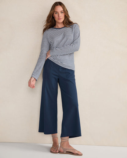 ORGANIC COTTON INTERLOCK WIDE LEG CROPPED PANTS | Talbots