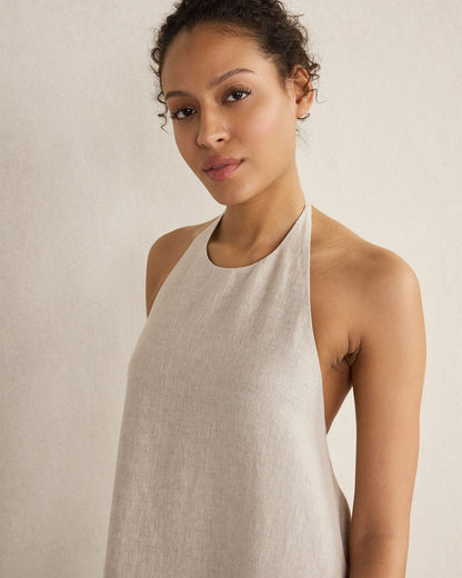 LINEN HALTER MIDI DRESS | Talbots