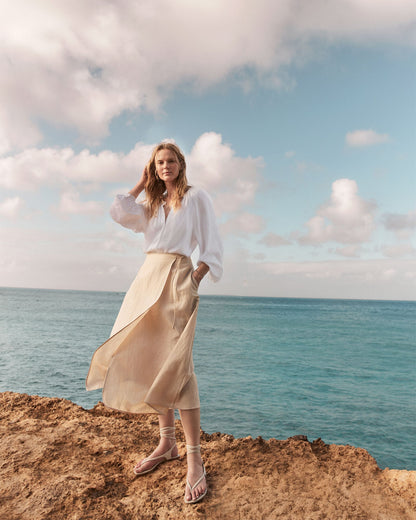 ORGANIC COTTON LINEN WRAP SKIRT | Talbots