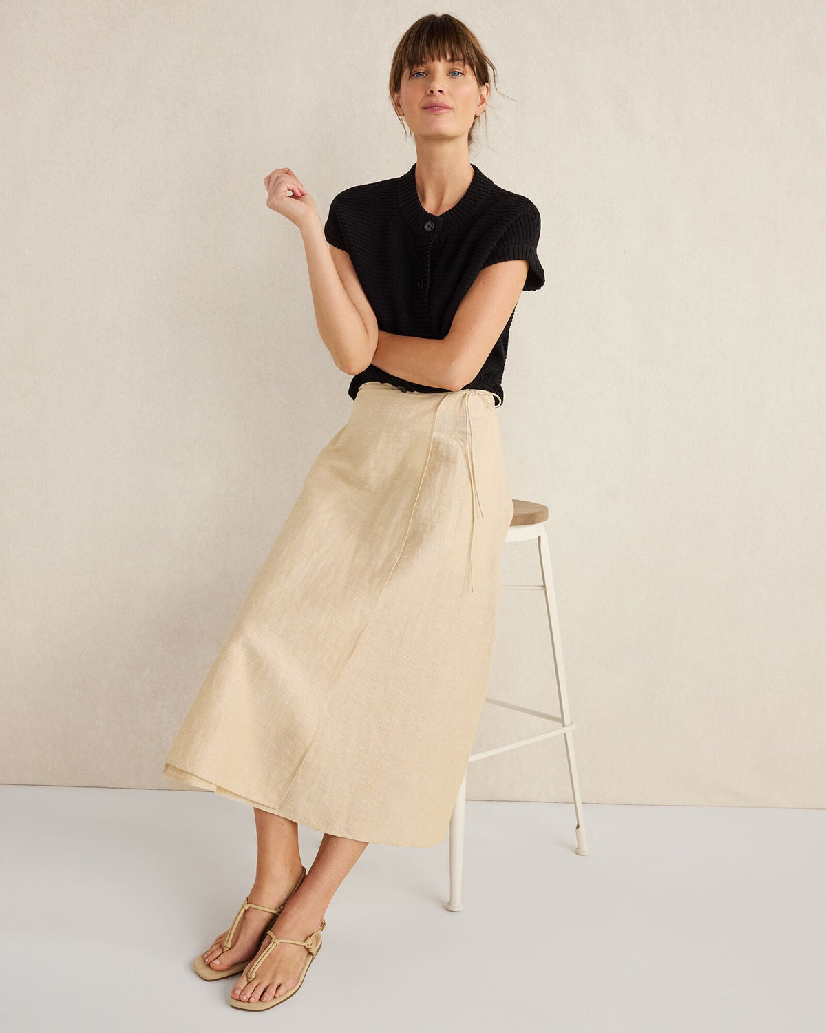ORGANIC COTTON LINEN WRAP SKIRT | Talbots
