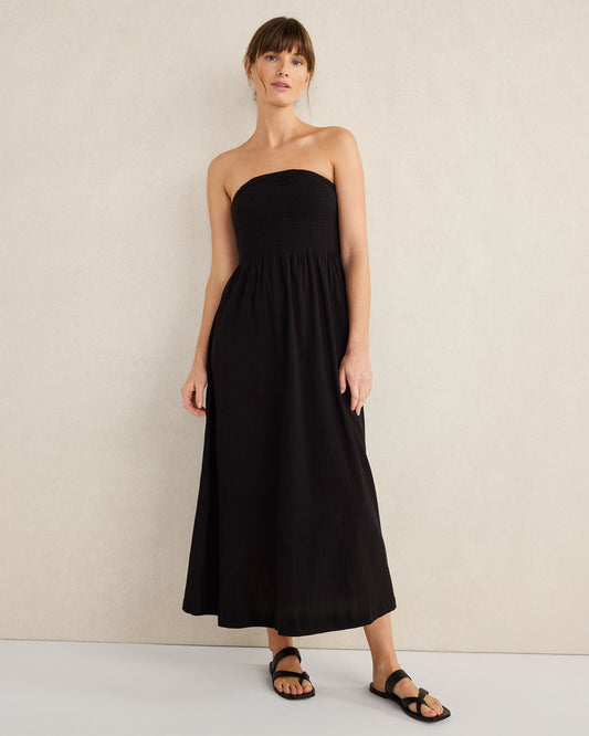 ORGANIC COTTON CRINKLE GAUZE STRAPLESS DRESS | Talbots