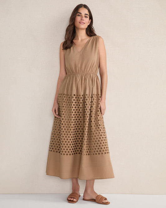 ORGANIC COTTON HONEYCOMB EYELET MIDI DRESS | Talbots