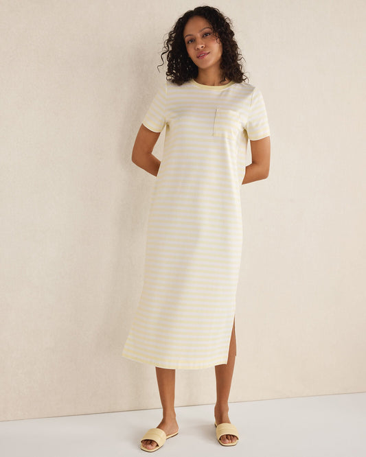 ORGANIC COTTON INTERLOCK STRIPE T-SHIRT DRESS | Talbots