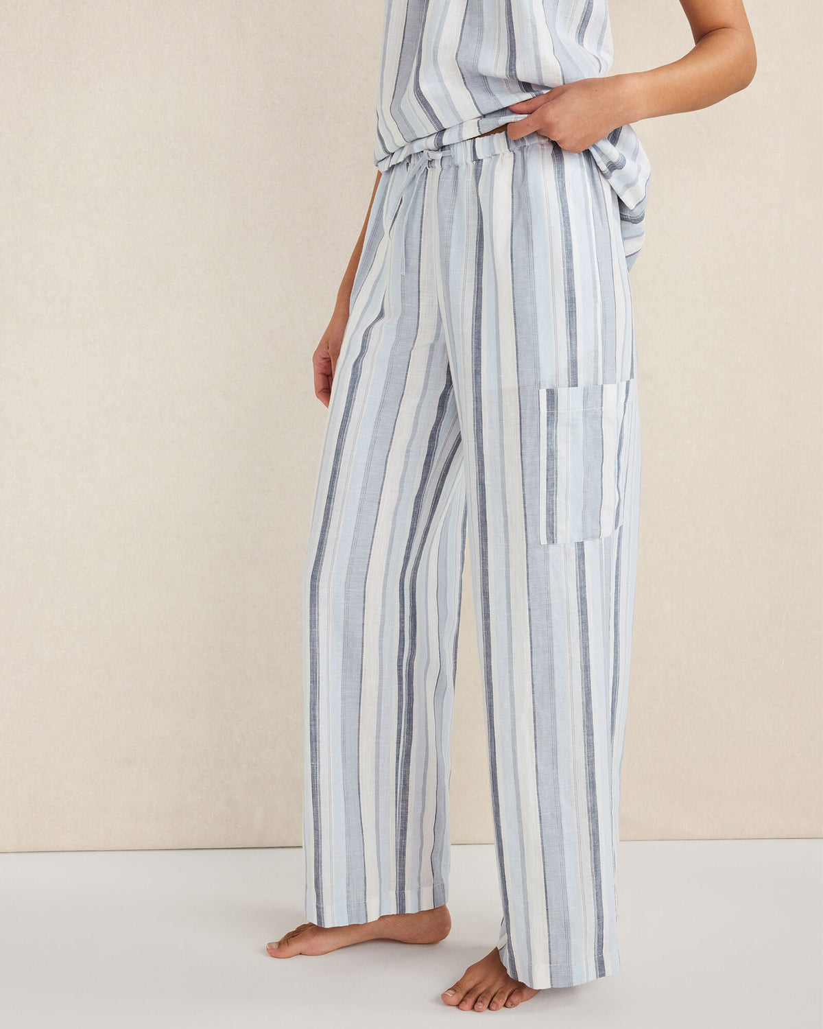 ORGANIC COTTON LINEN COASTAL STRIPE CARGO SLEEP PANTS | Talbots
