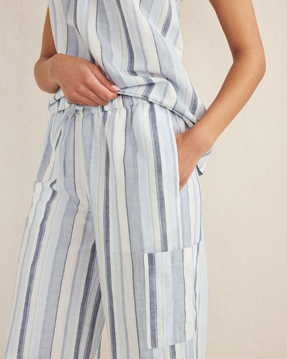 ORGANIC COTTON LINEN COASTAL STRIPE CARGO SLEEP PANTS | Talbots