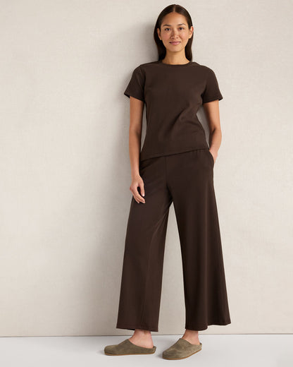 ORGANIC COTTON RIB KNIT WIDE LEG PANTS | Talbots